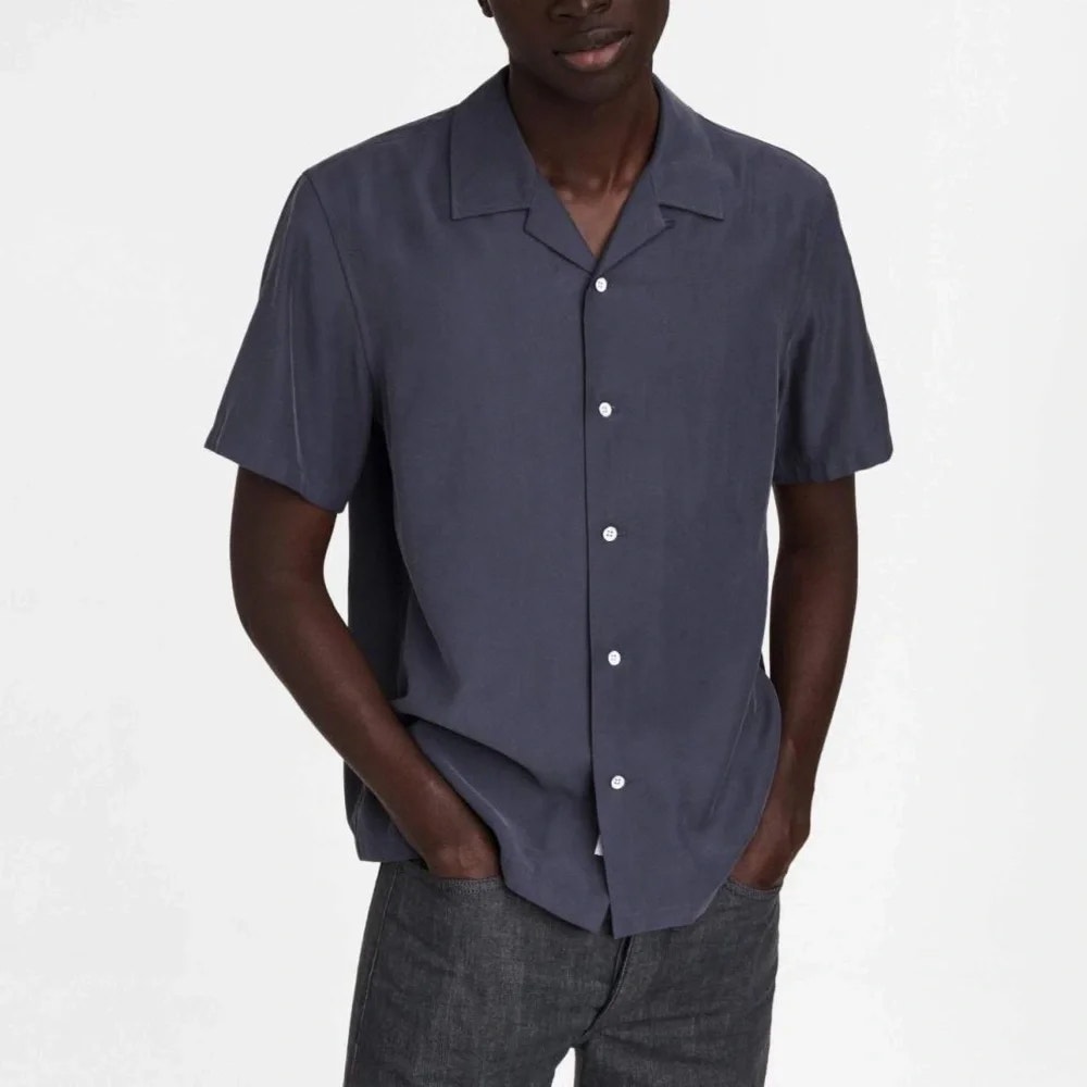 Rag & Bone Dusk Blue Gray Avery Rayon Short Sleeve Camp Shirt Men's Size Medium